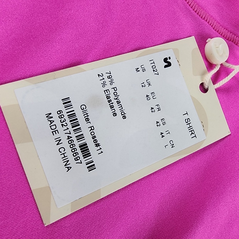 INLYRIC Long Sleeve Top M Inbarely Layer Glitter Rose‎ Hot Pink Stretch 80s Neon - Picture 4 of 6